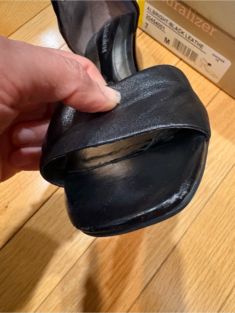 Naturalizer Black Open-Toe Elastic Strap Block Heels, size 7 - Picture 11 of 12